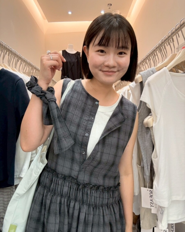B6918 棉麻格子連衣裙