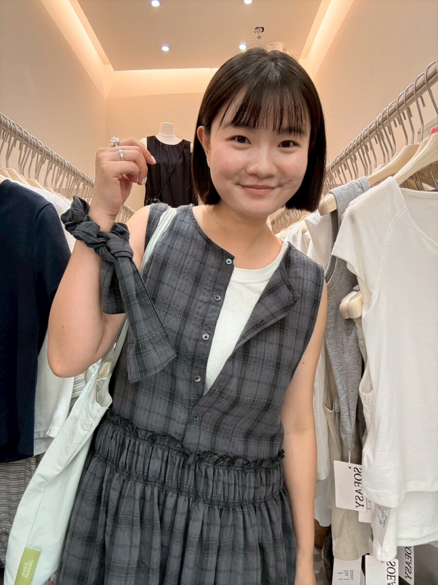 B6918 棉麻格子連衣裙